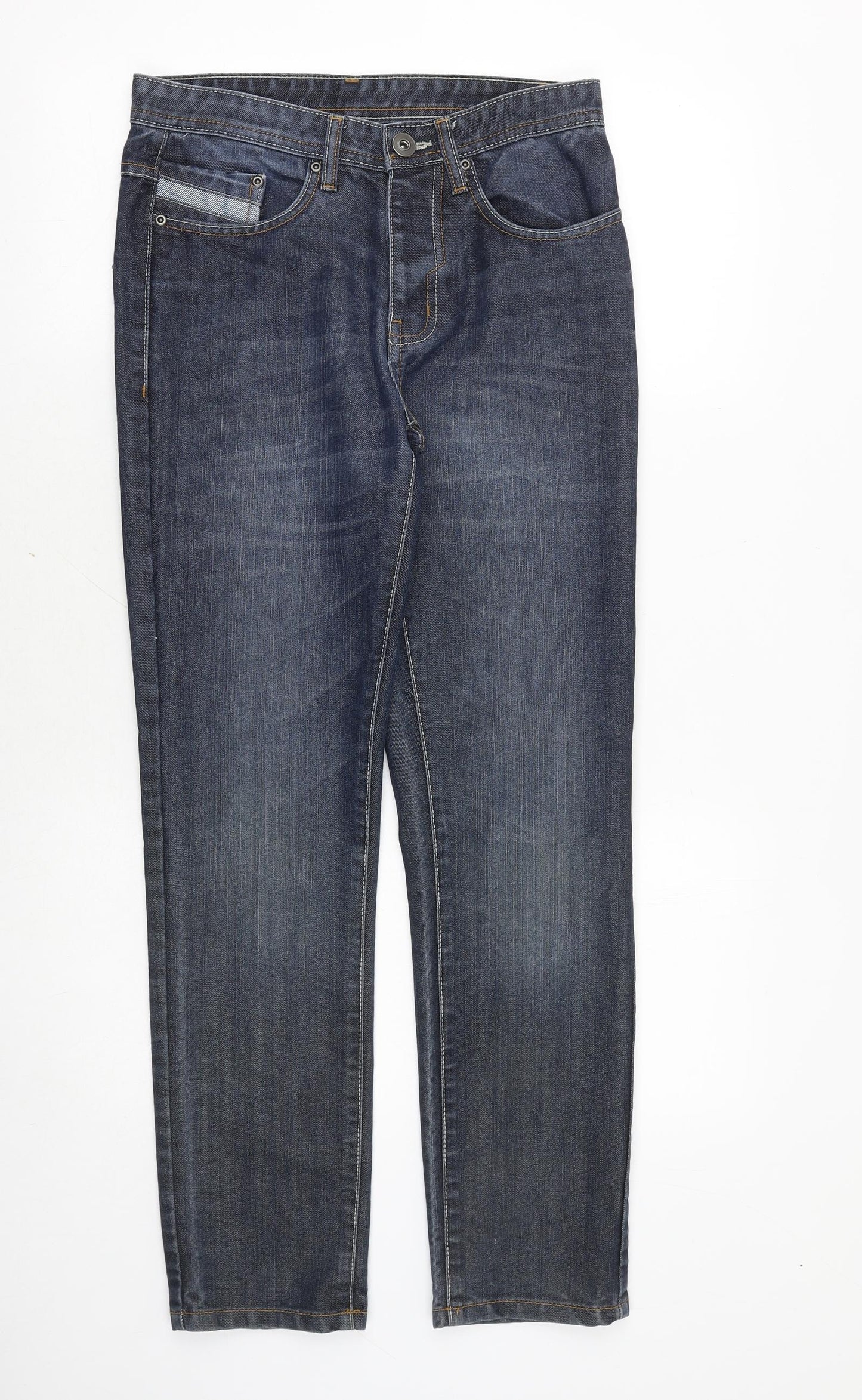 Preworn Mens Blue Cotton Straight Jeans Size 30 in Regular Zip