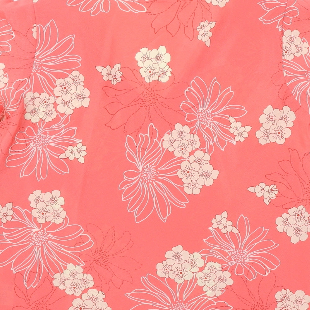 Collections Womens Pink Floral Polyester Basic Blouse Size 12 V-Neck