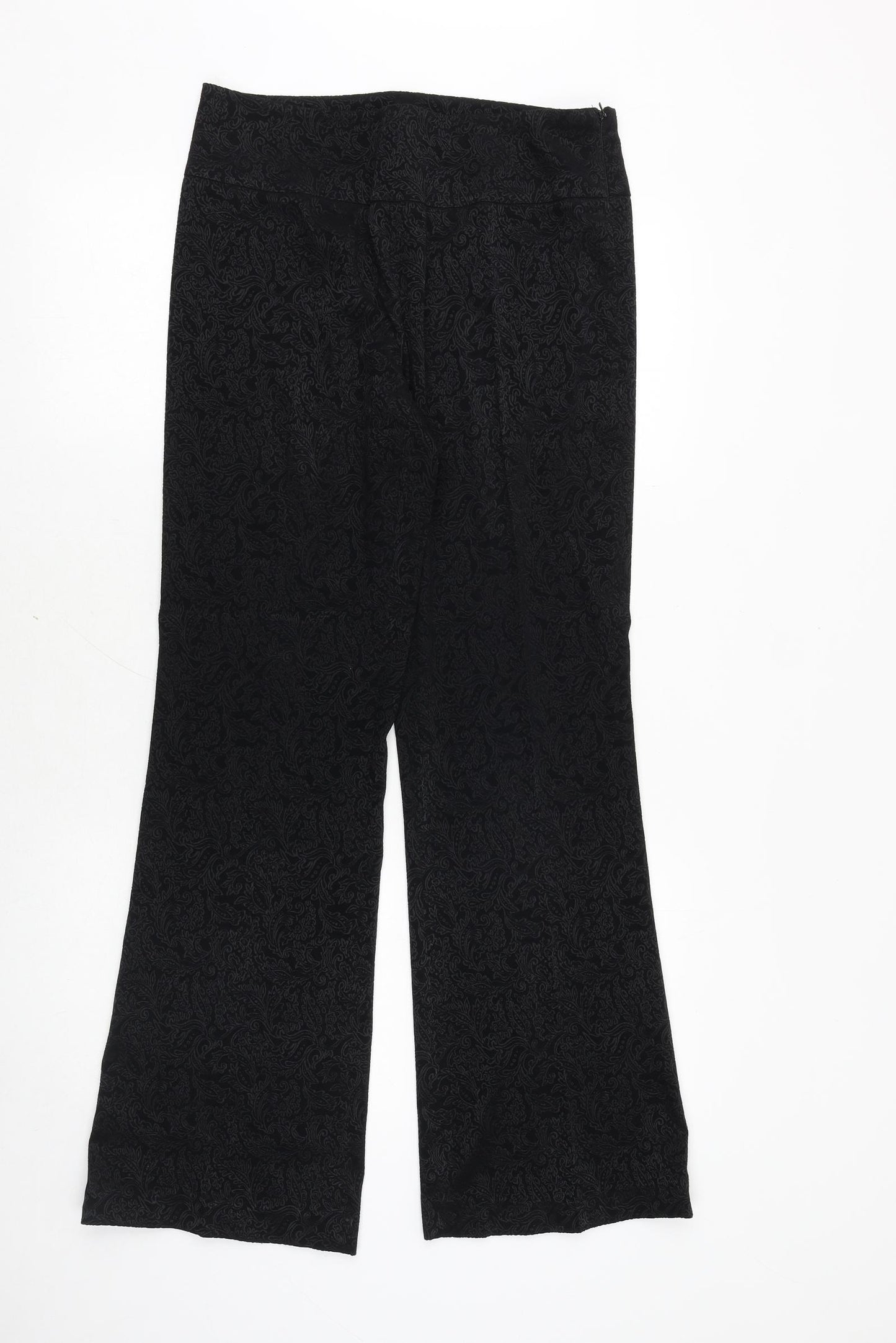 NEXT Womens Black Paisley Polyester Trousers Size 12 Regular Zip