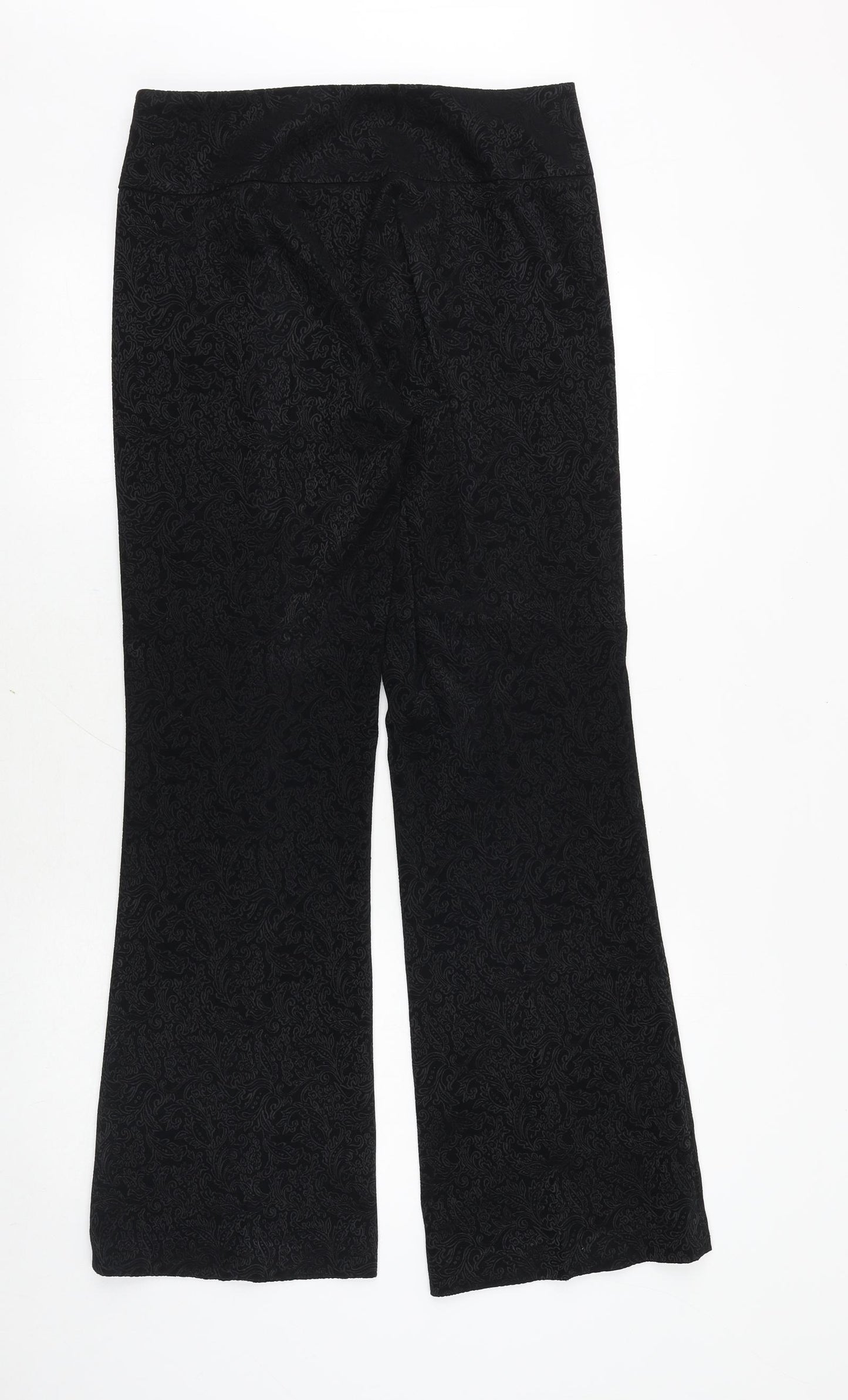 NEXT Womens Black Paisley Polyester Trousers Size 12 Regular Zip