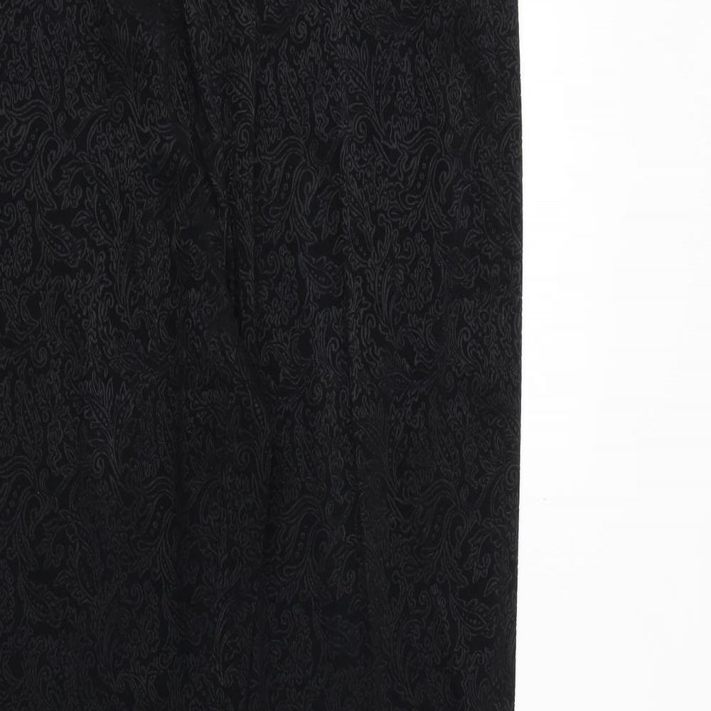 NEXT Womens Black Paisley Polyester Trousers Size 12 Regular Zip