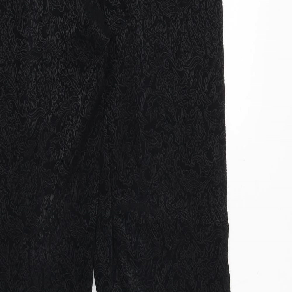 NEXT Womens Black Paisley Polyester Trousers Size 12 Regular Zip