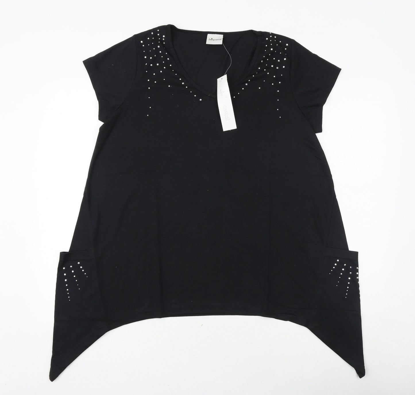 Being Casual Womens Black Polyester Basic T-Shirt Size 14 Round Neck