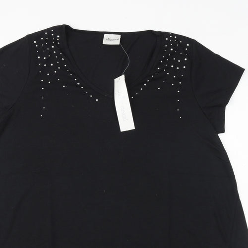 Being Casual Womens Black Polyester Basic T-Shirt Size 14 Round Neck