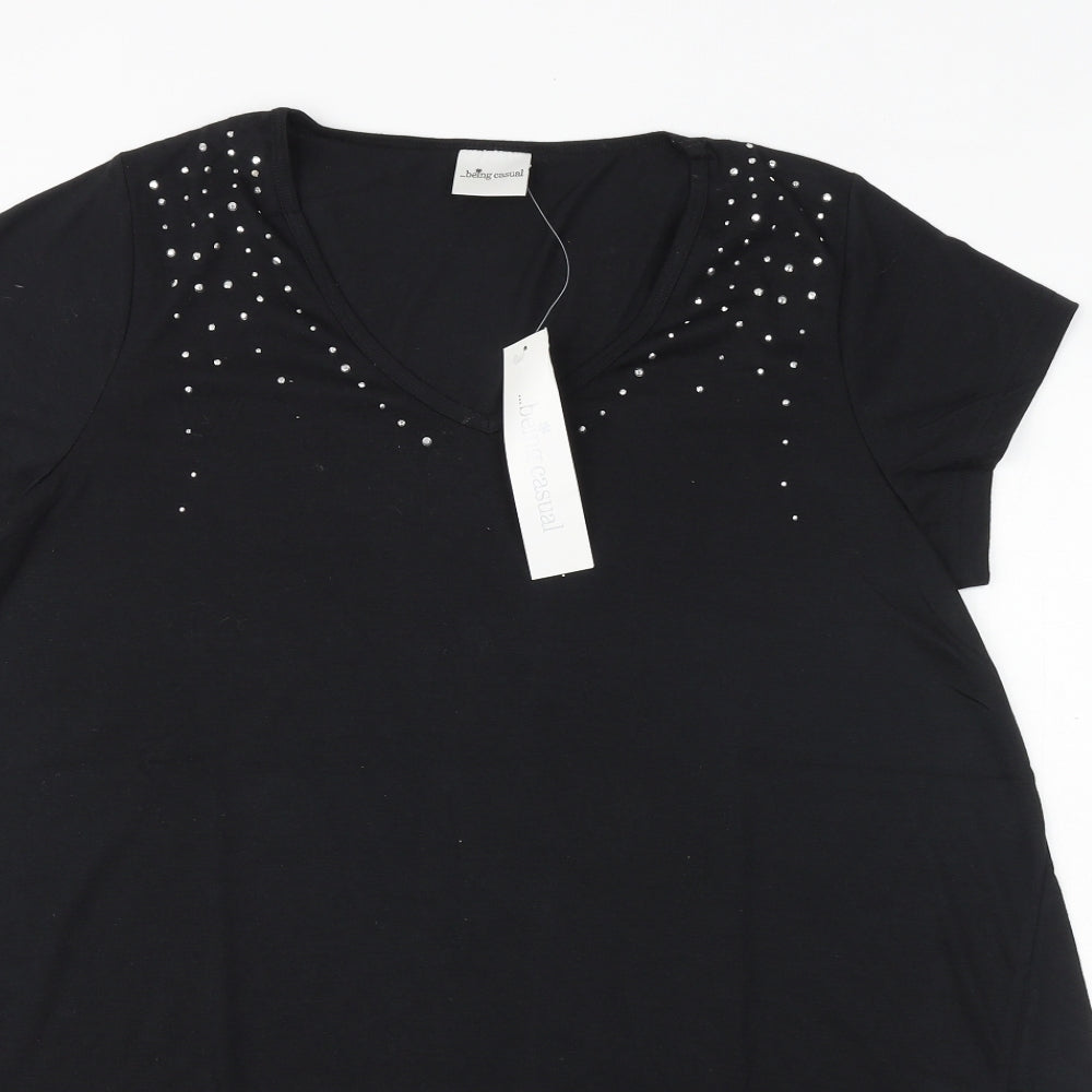 Being Casual Womens Black Polyester Basic T-Shirt Size 14 Round Neck