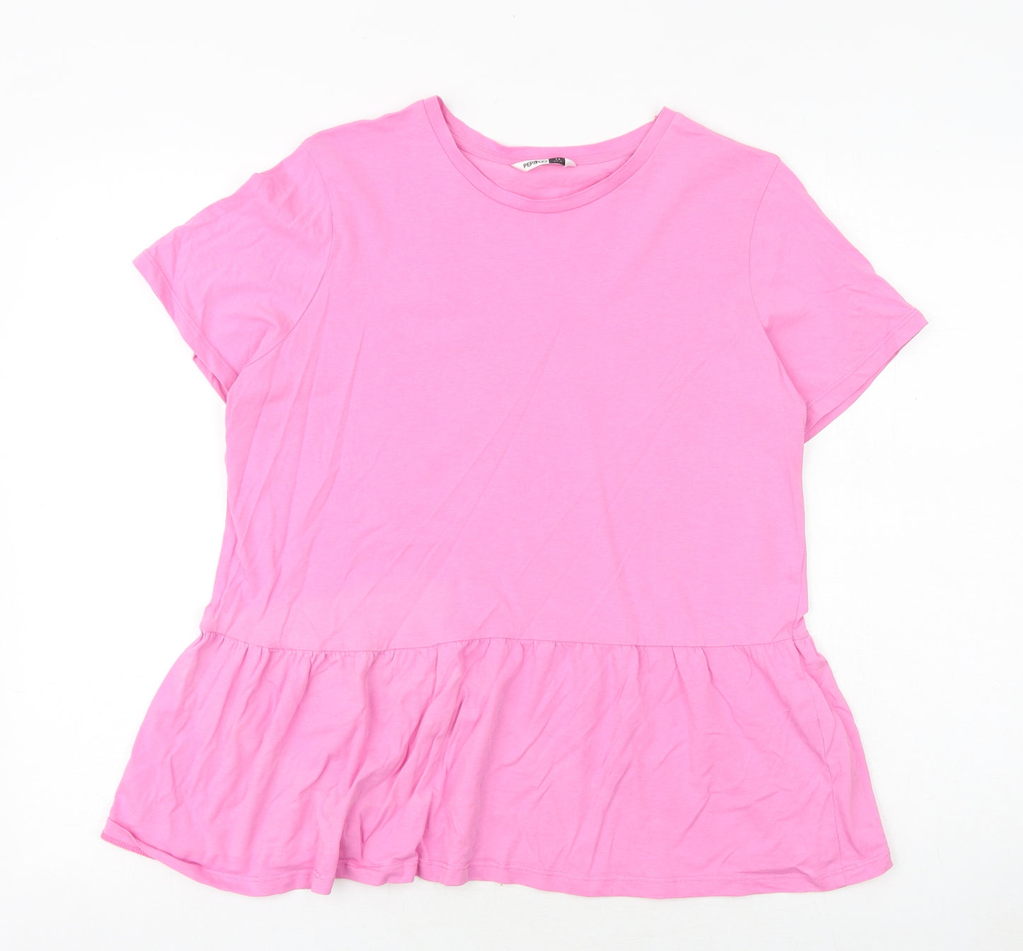 PEP&CO Womens Pink 100% Cotton Basic T-Shirt Size 14 Round Neck