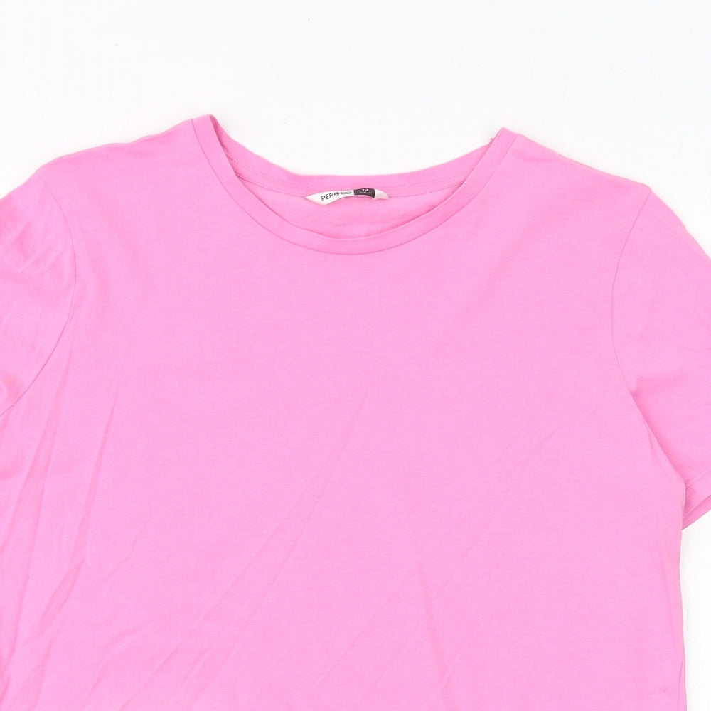PEP&CO Womens Pink 100% Cotton Basic T-Shirt Size 14 Round Neck