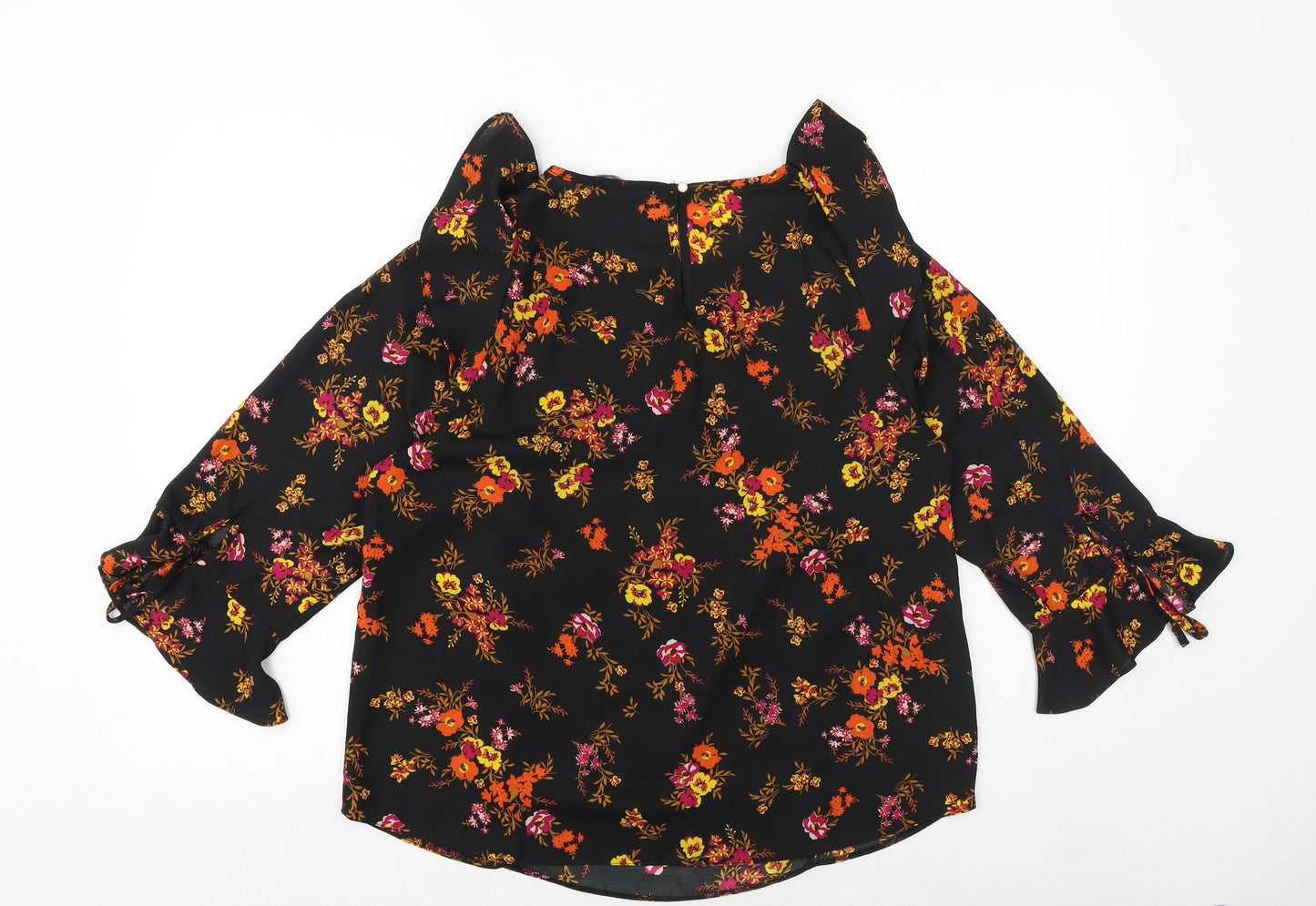 George Womens Black Floral Polyester Basic Blouse Size 12 Round Neck