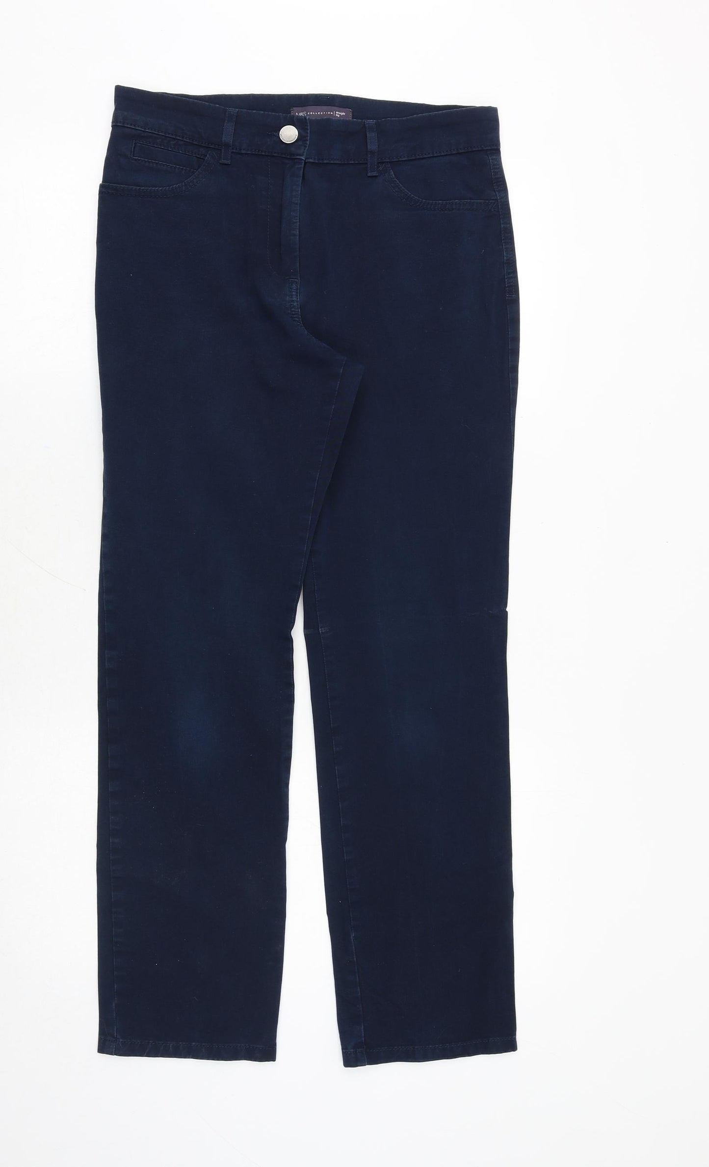 Marks and Spencer Womens Blue Cotton Straight Jeans Size 10 Regular Zip