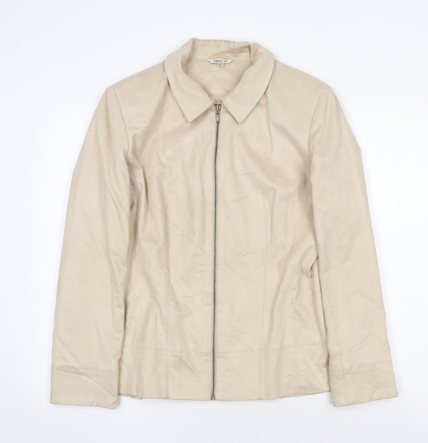 M&Co Womens Beige Jacket Size 12 Zip - Faux Leather