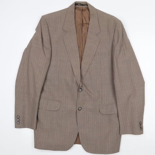 Quest Mens Brown Striped Polyester Jacket Suit Jacket Size 40 Regular