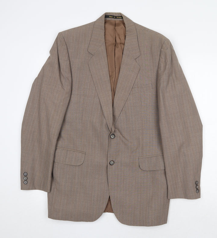 Quest Mens Brown Striped Polyester Jacket Suit Jacket Size 40 Regular