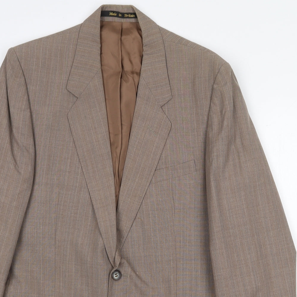 Quest Mens Brown Striped Polyester Jacket Suit Jacket Size 40 Regular