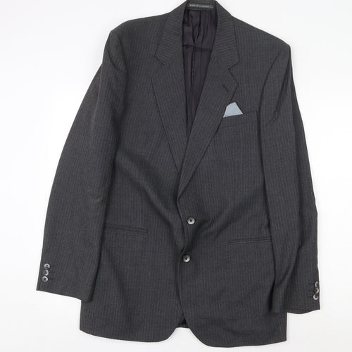 Pin Stripe Mens Grey Striped Wool Jacket Suit Jacket Size 42 Regular