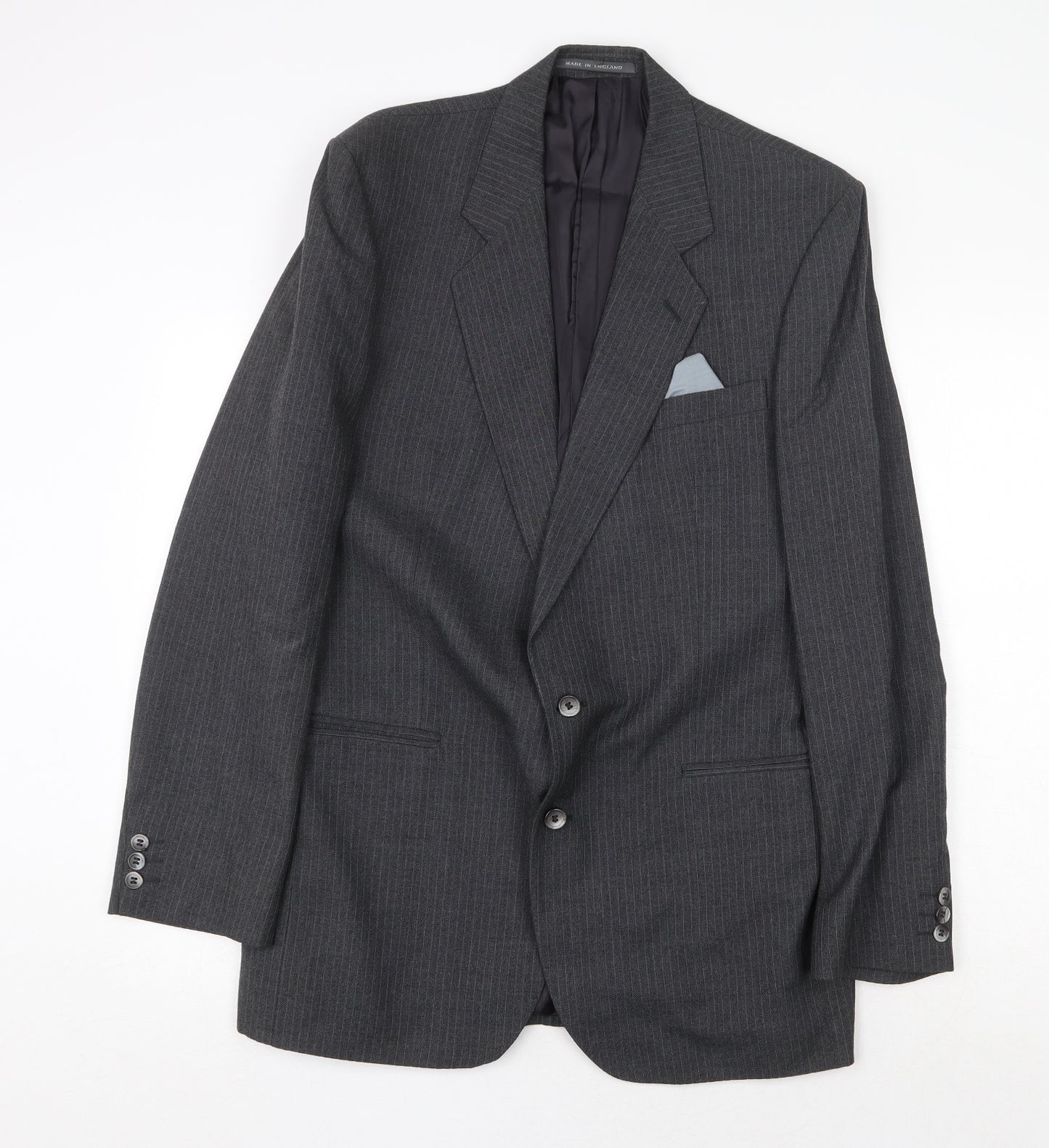 Pin Stripe Mens Grey Striped Wool Jacket Suit Jacket Size 42 Regular