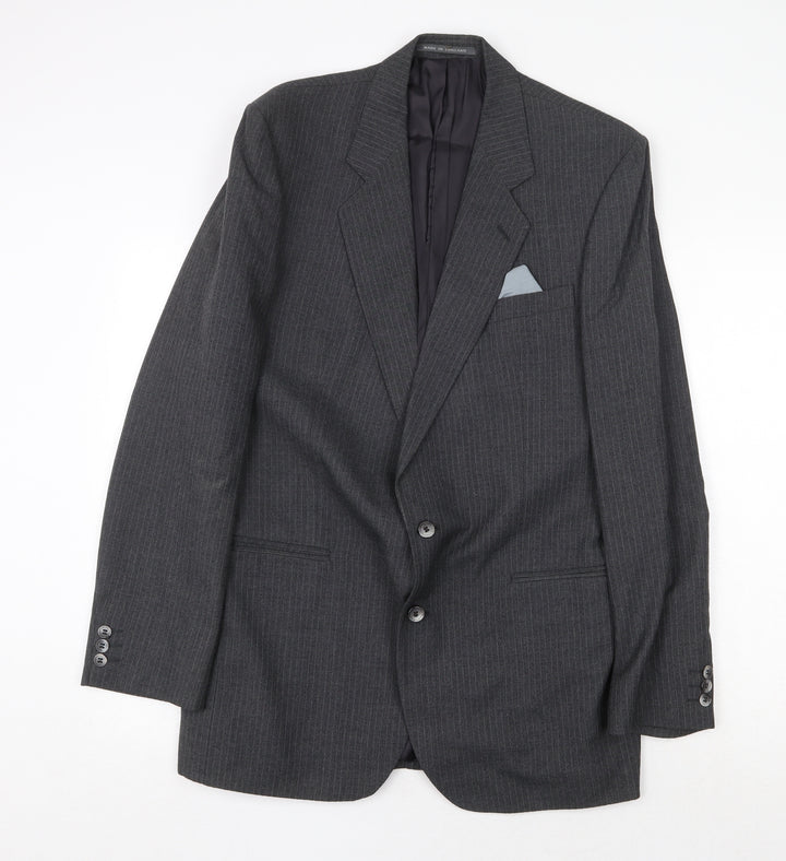 Pin Stripe Mens Grey Striped Wool Jacket Suit Jacket Size 42 Regular