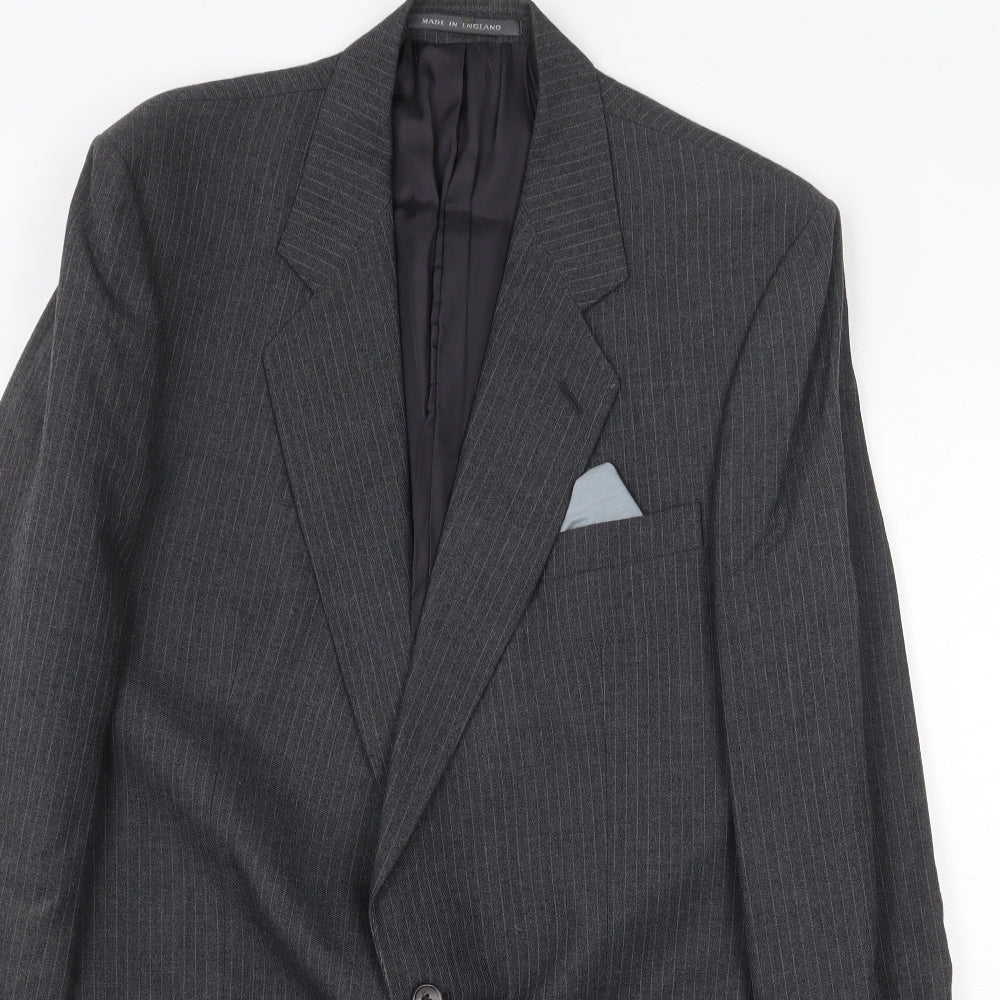 Pin Stripe Mens Grey Striped Wool Jacket Suit Jacket Size 42 Regular