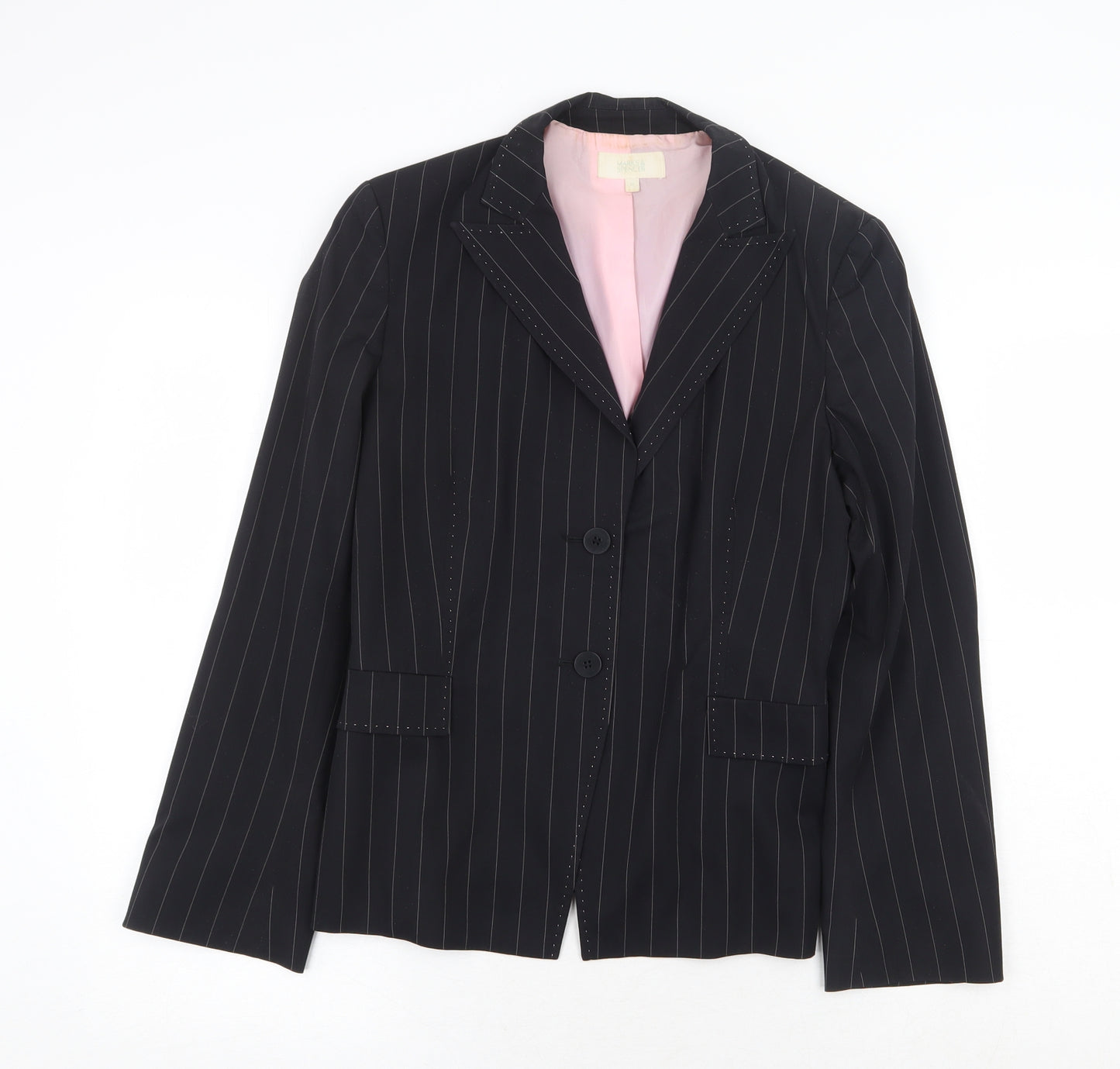 Marks and Spencer Womens Black Striped Jacket Blazer Size 12 Button