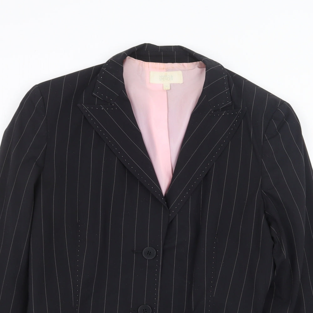 Marks and Spencer Womens Black Striped Jacket Blazer Size 12 Button