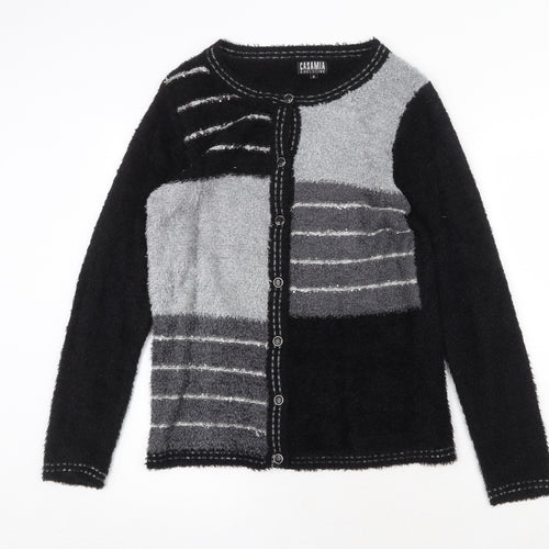 Casamia Womens Black Round Neck Geometric Nylon Cardigan Jumper Size S