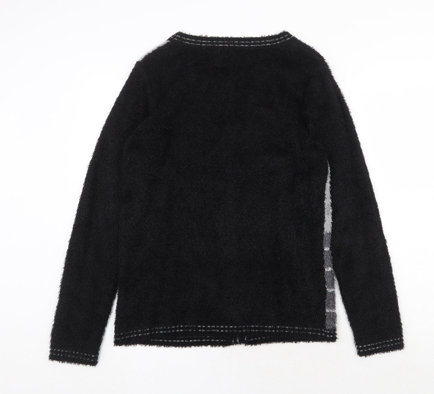 Casamia Womens Black Round Neck Geometric Nylon Cardigan Jumper Size S