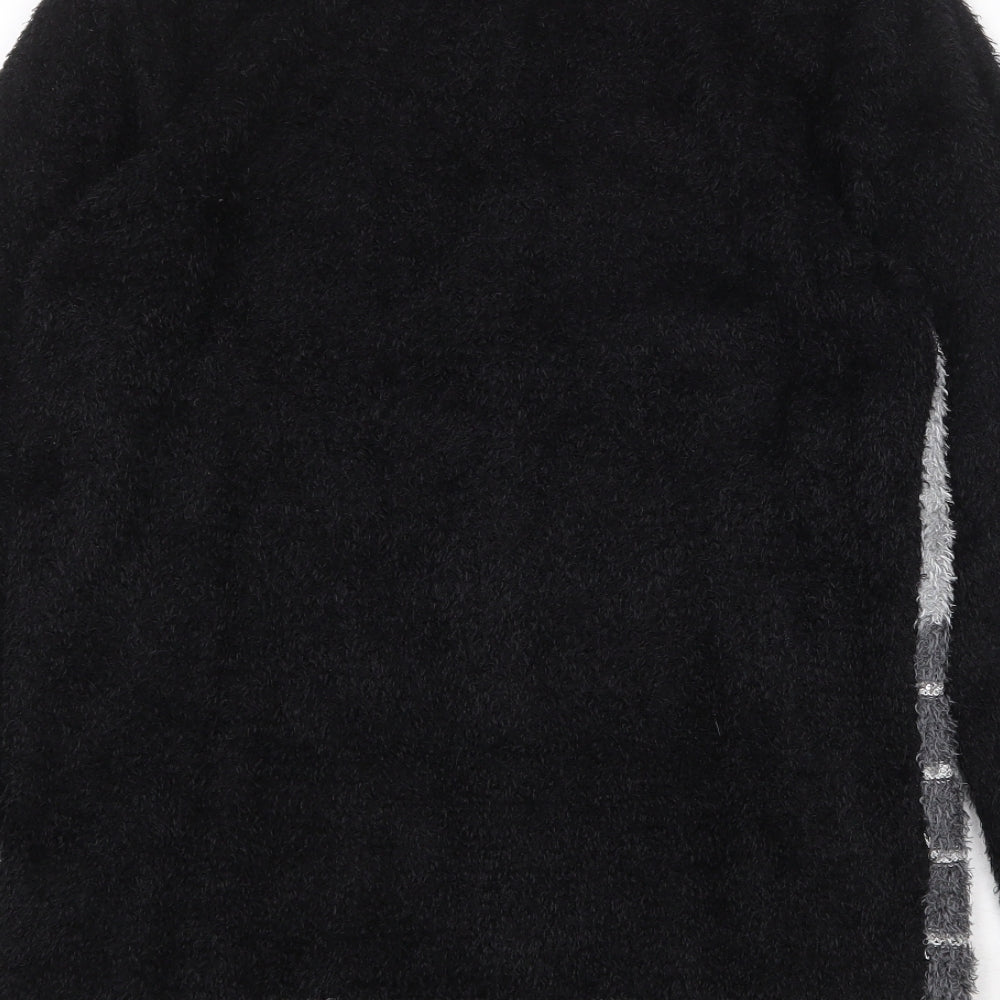 Casamia Womens Black Round Neck Geometric Nylon Cardigan Jumper Size S