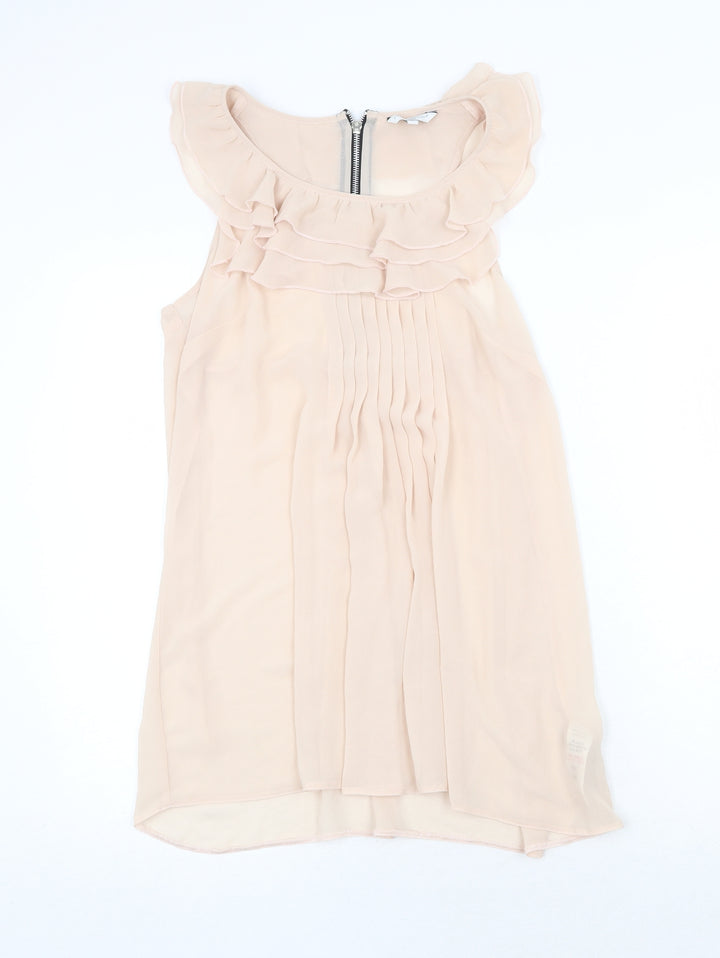 New Look Womens Beige Polyester Basic Blouse Size 12 Round Neck