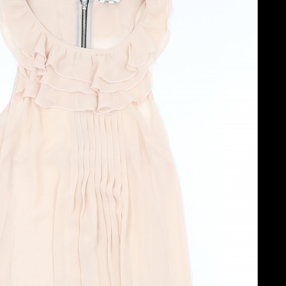 New Look Womens Beige Polyester Basic Blouse Size 12 Round Neck