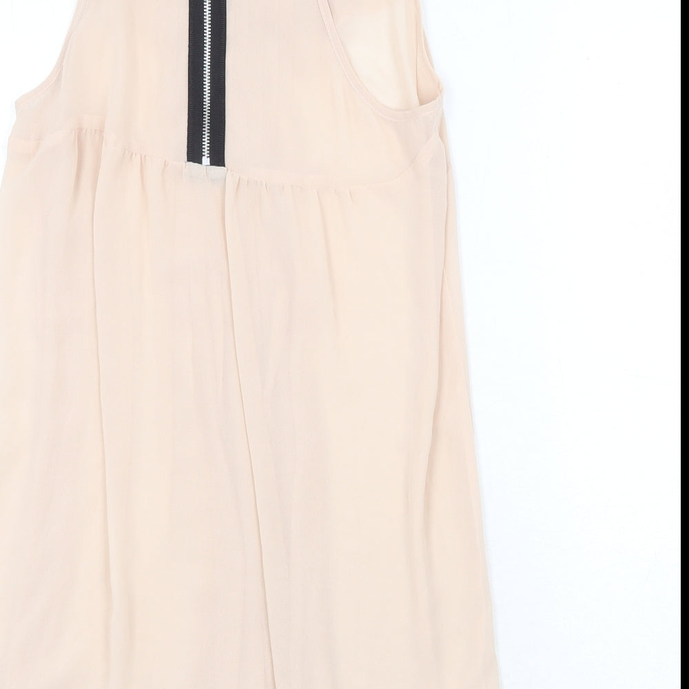 New Look Womens Beige Polyester Basic Blouse Size 12 Round Neck