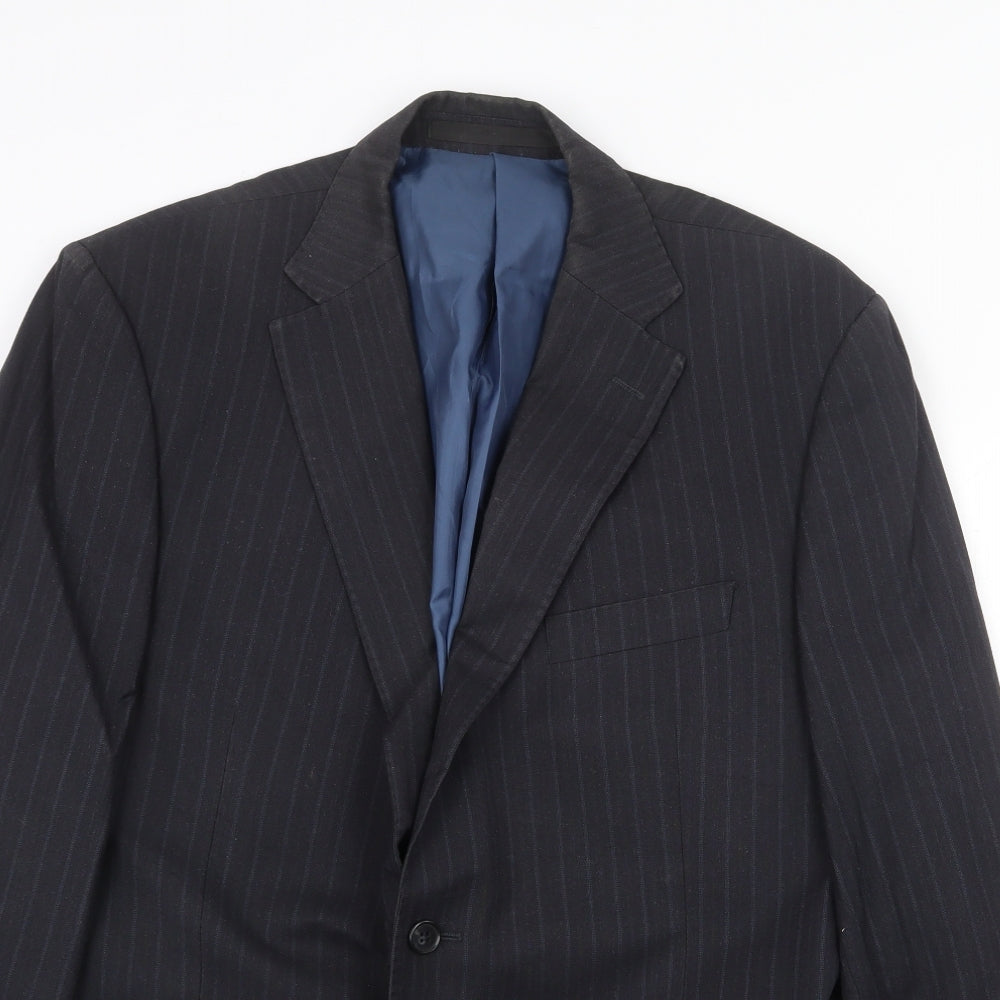 Marks and Spencer Mens Grey Striped Polyester Jacket Suit Jacket Size 44 Regular