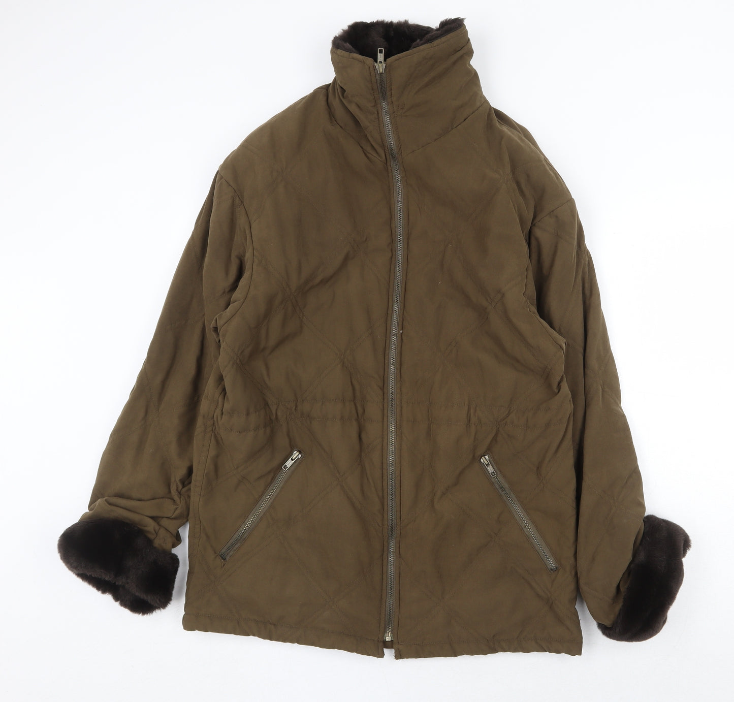 Preworn Womens Brown Quilted Jacket Size 10 Zip