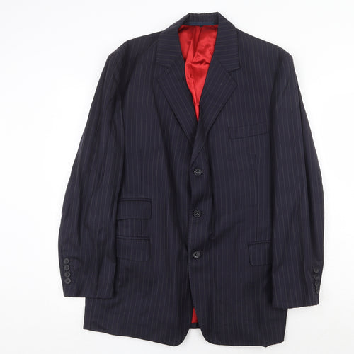 Outlook Mens Blue Striped Polyester Jacket Suit Jacket Size 44 Regular