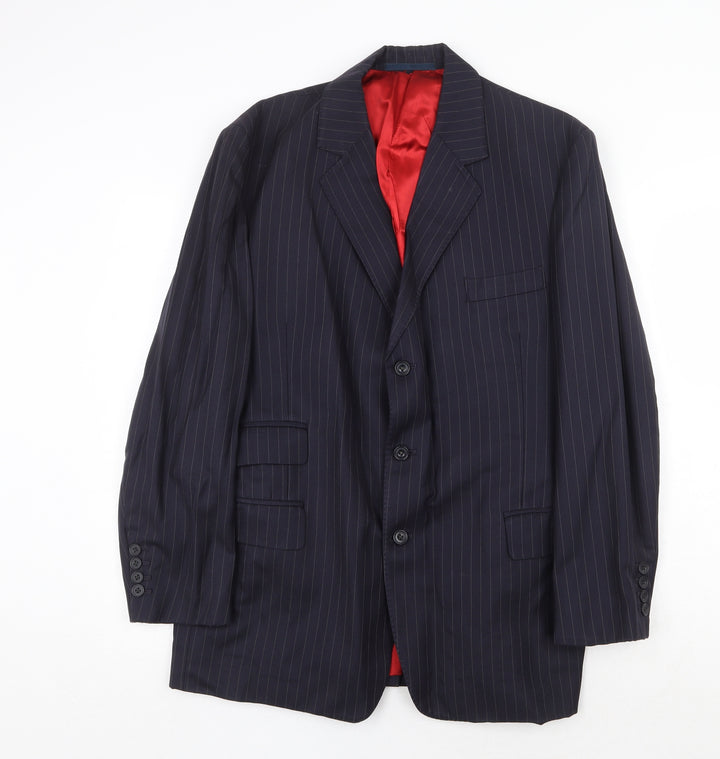 Outlook Mens Blue Striped Polyester Jacket Suit Jacket Size 44 Regular