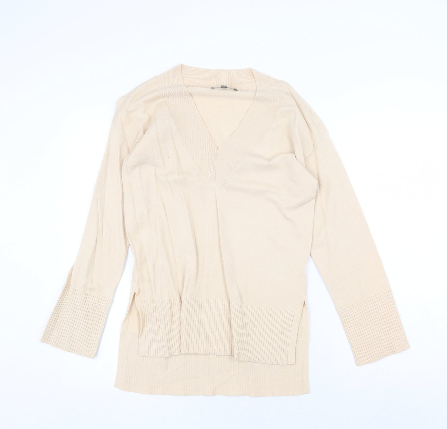 Oasis Womens Beige V-Neck Viscose Pullover Jumper Size XS