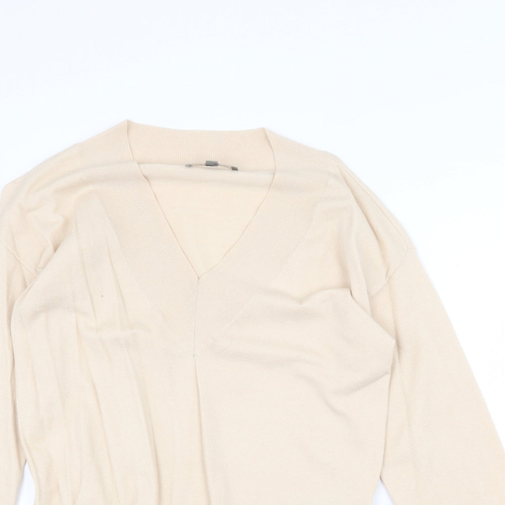 Oasis Womens Beige V-Neck Viscose Pullover Jumper Size XS