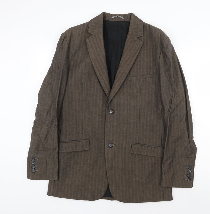 Monsoon Mens Brown Striped Cotton Jacket Suit Jacket Size 38 Regular