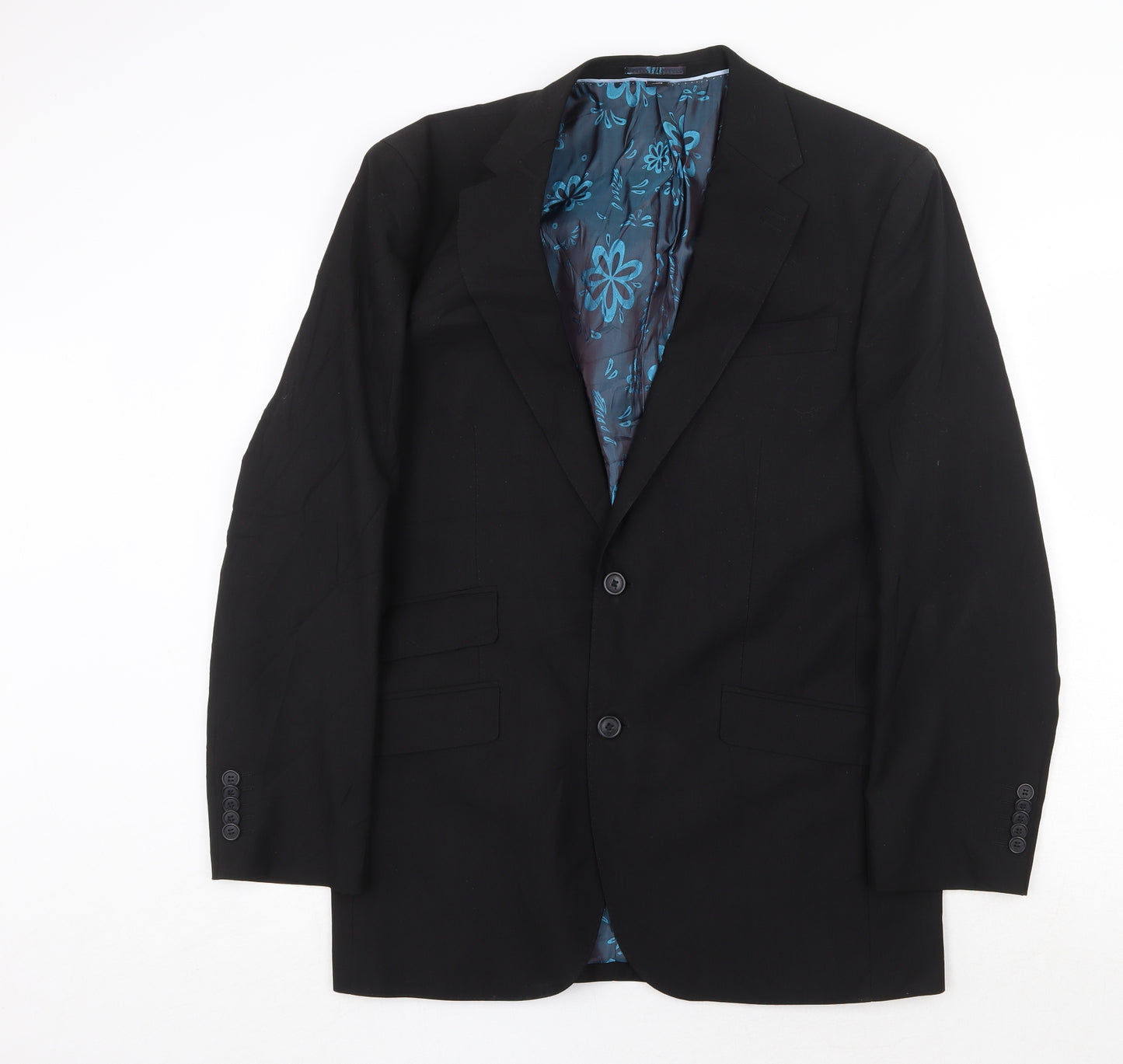 Jacamo Mens Black Polyester Jacket Suit Jacket Size 40 Regular - 5 button sleeve