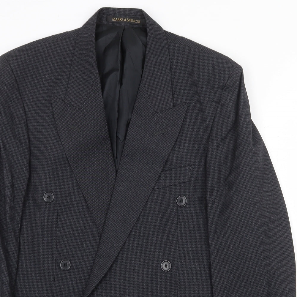 Marks and Spencer Mens Grey Geometric Polyester Jacket Suit Jacket Size 38 Regular