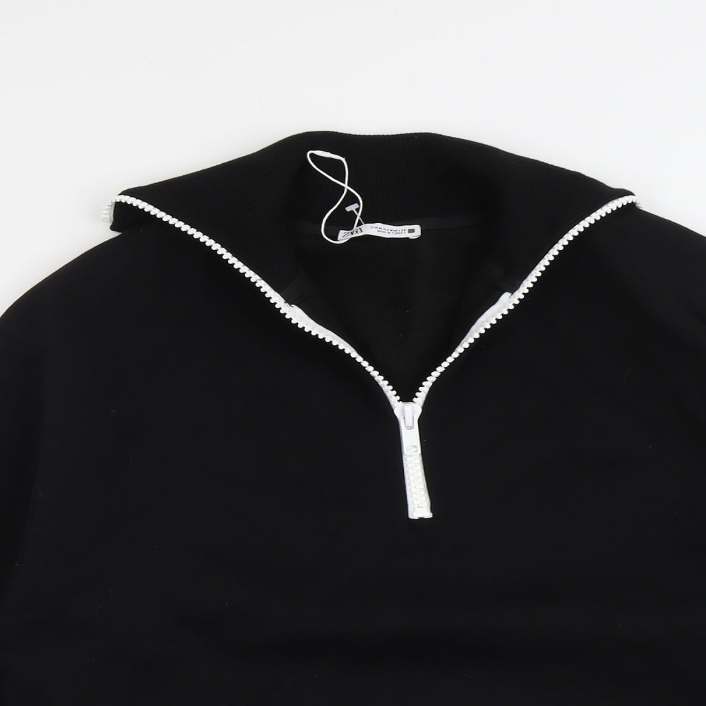 Zara Womens Black Cotton Pullover Sweatshirt Size M Zip