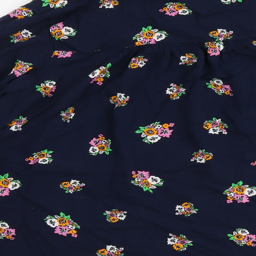 Marks and Spencer Womens Blue Floral Viscose Basic Blouse Size 12 V-Neck