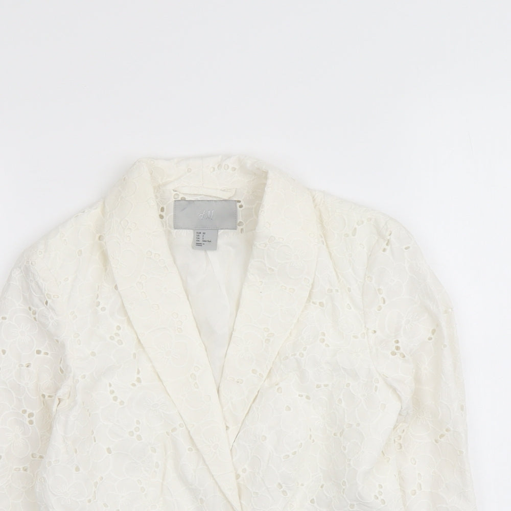 H&M Womens Ivory Floral Polyester Jacket Blazer Size 4