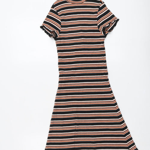 Primark Womens Multicoloured Striped Cotton Fit & Flare Size 4 Mock Neck Pullover