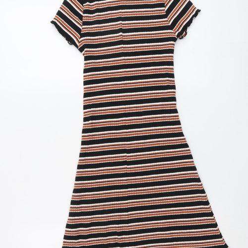 Primark Womens Multicoloured Striped Cotton Fit & Flare Size 4 Mock Neck Pullover