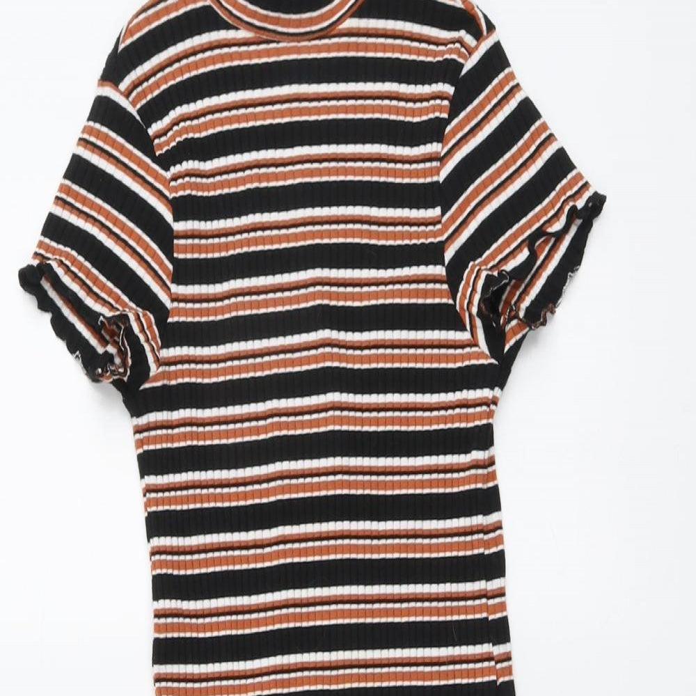 Primark Womens Multicoloured Striped Cotton Fit & Flare Size 4 Mock Neck Pullover