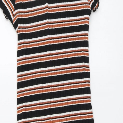 Primark Womens Multicoloured Striped Cotton Fit & Flare Size 4 Mock Neck Pullover