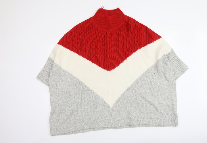 Marks and Spencer Womens Grey High Neck Geometric Cotton Pullover Jumper Size M