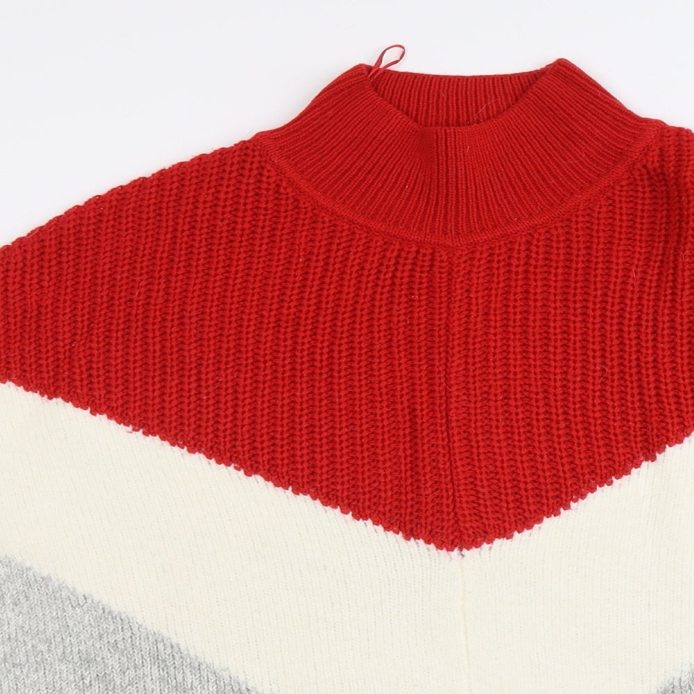 Marks and Spencer Womens Grey High Neck Geometric Cotton Pullover Jumper Size M