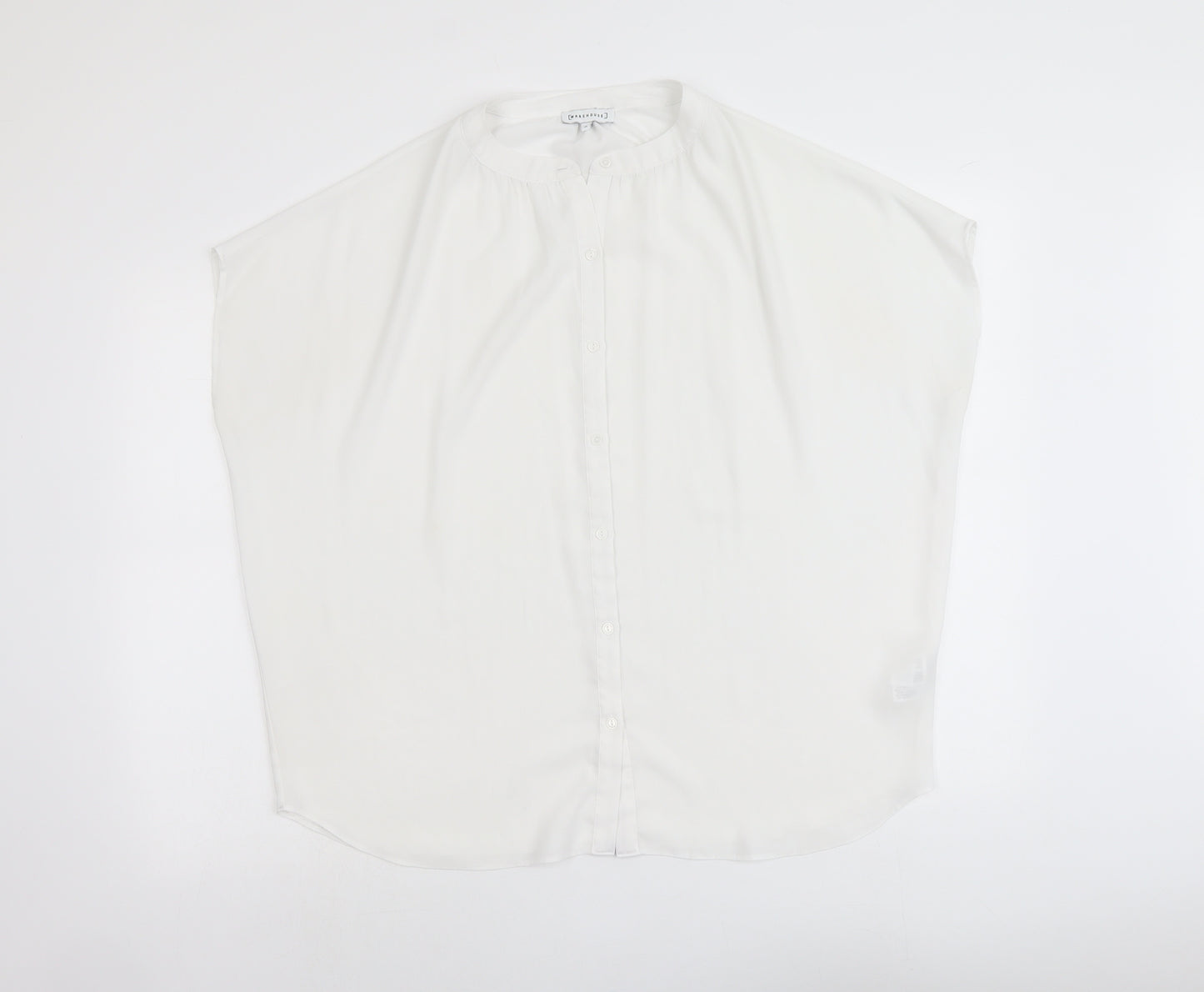 Warehouse Womens White Polyester Basic Button-Up Size 14 Round Neck