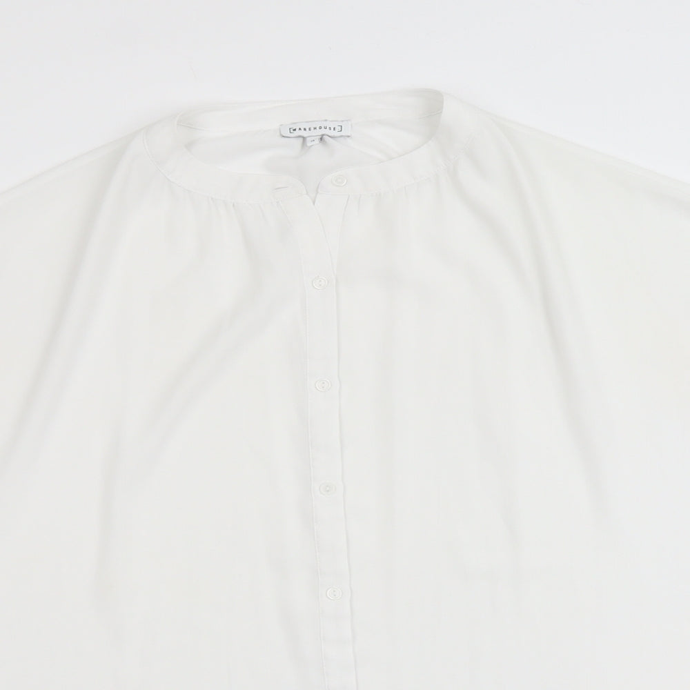 Warehouse Womens White Polyester Basic Button-Up Size 14 Round Neck