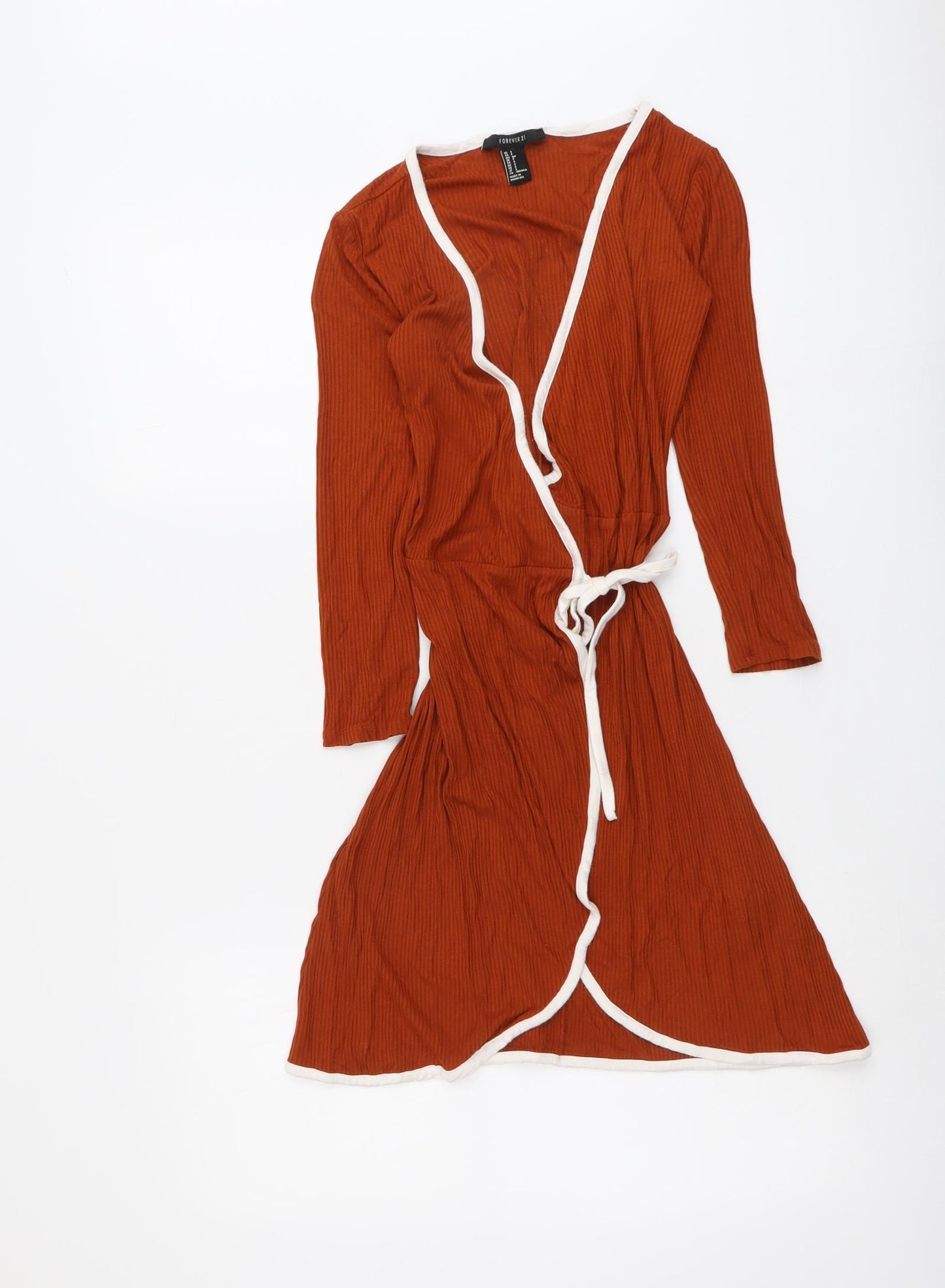 FOREVER 21 Womens Brown Viscose Trapeze & Swing Size S V-Neck Tie